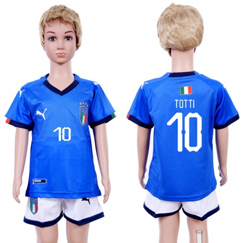 Italy #10 Totti Home Kid Soccer Country Jersey